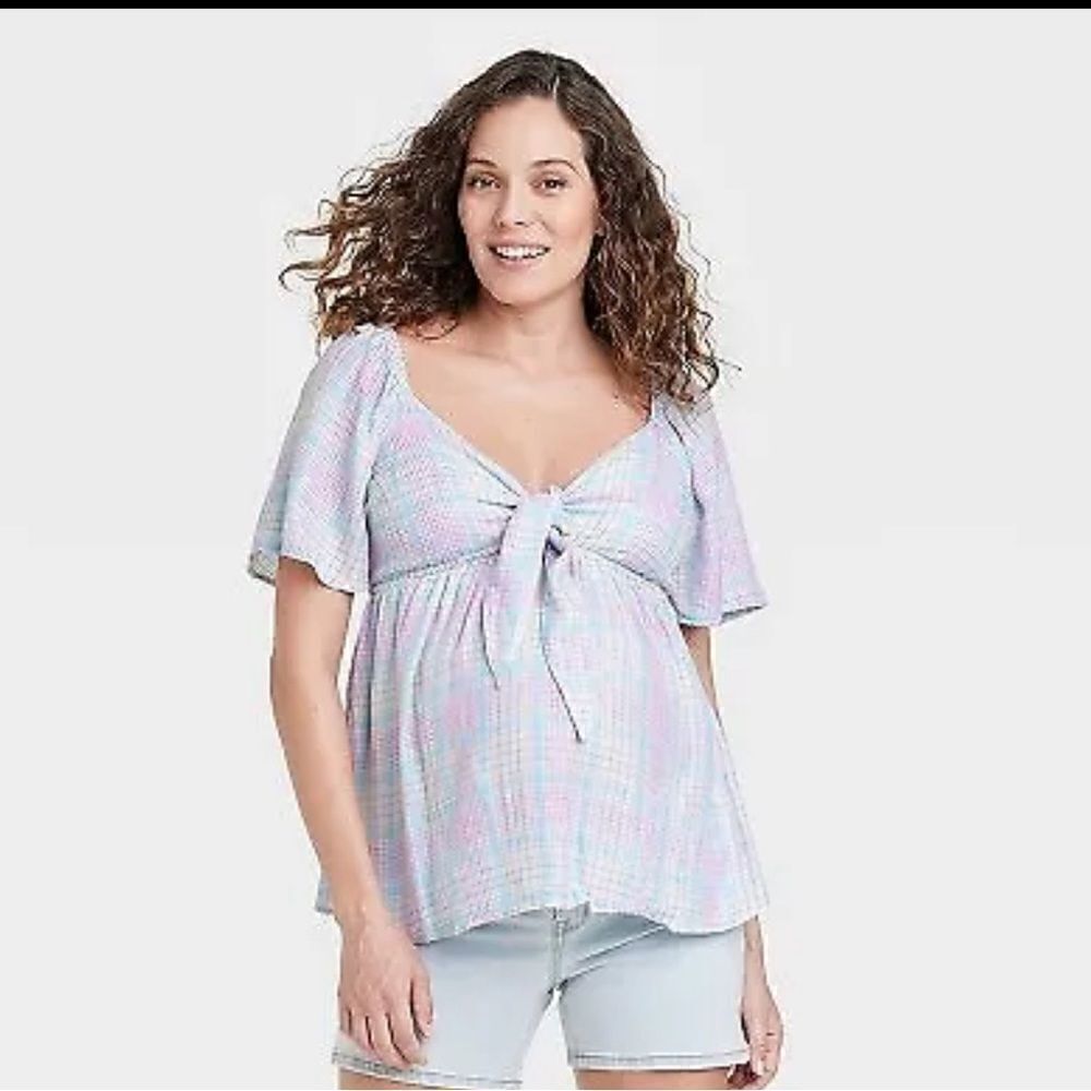 Woven Peek-a-boo Tie-Front Maternity Top - Isabel Maternity by Ingrid & Isabel